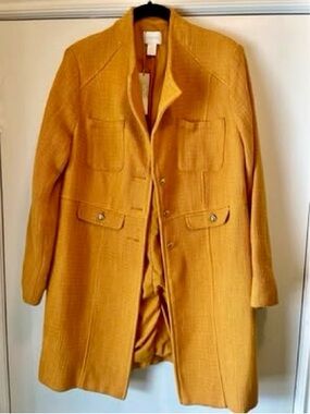 Chico's Golden Mustard Textured Long Trench Coat